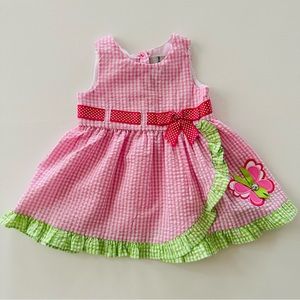 Rare Editions 3-6 Months Baby Girl Pink Seersucker Dress Butterfly Spring Summer